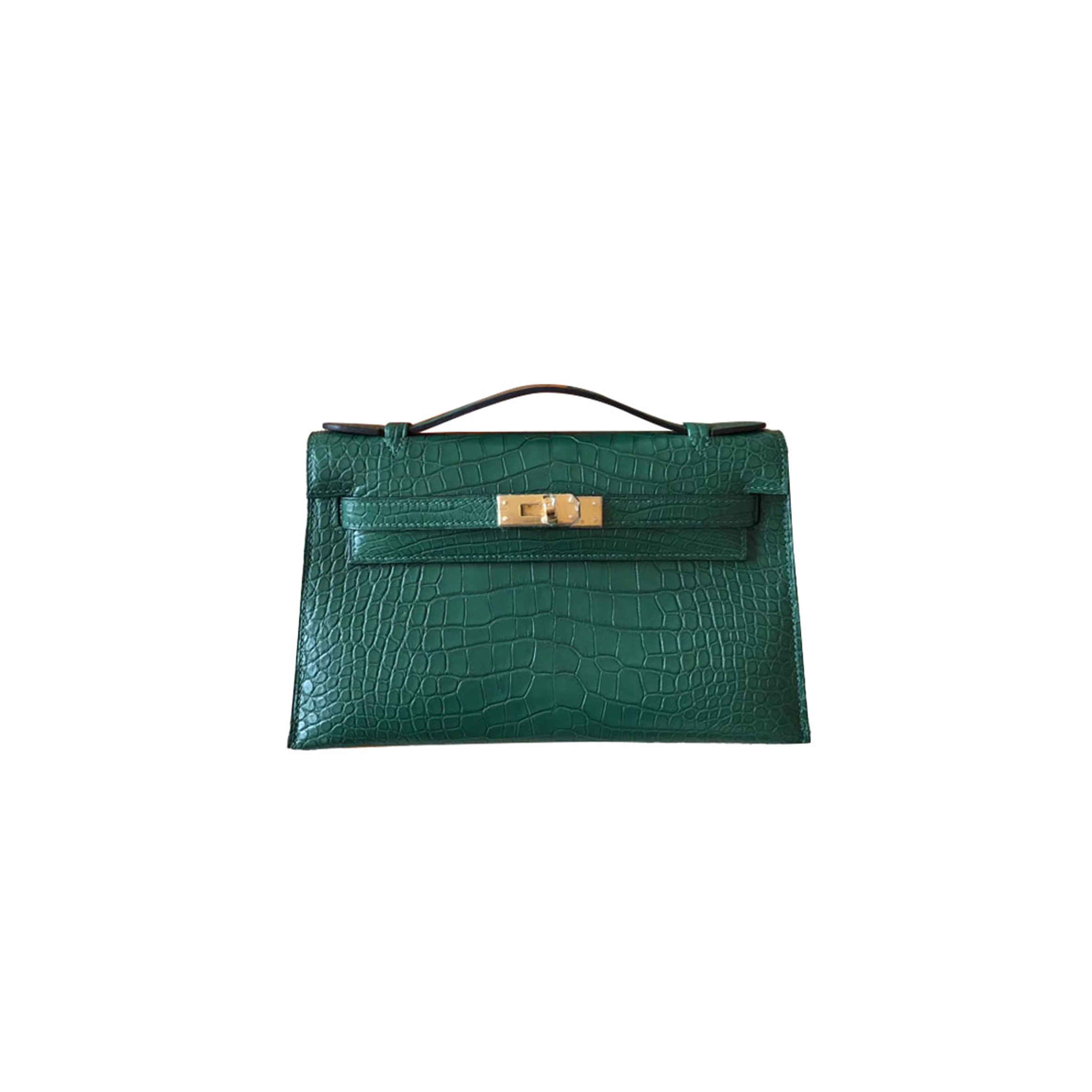 HERMÈS MASTER MINI KELLY CLUTCH VELVET GREEN GOLD BUCKLE (22*14*7cm)